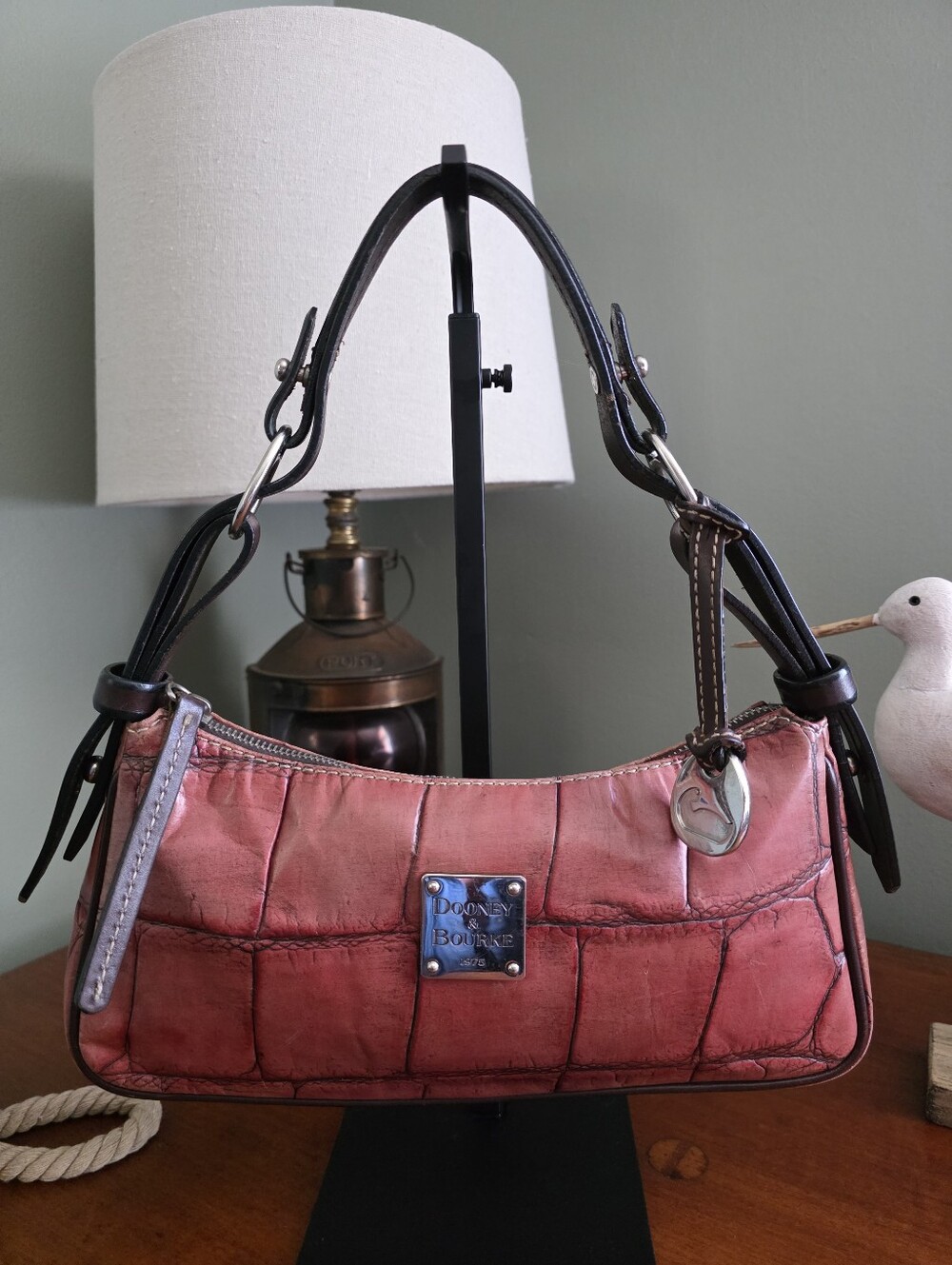 Dooney & Bourke Nile Collection Red Croc Embossed Leather Demi Bag Y2K